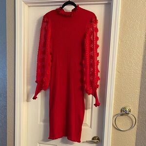 Almost Famous Vibrant Red Long Sleeve Dress, size M